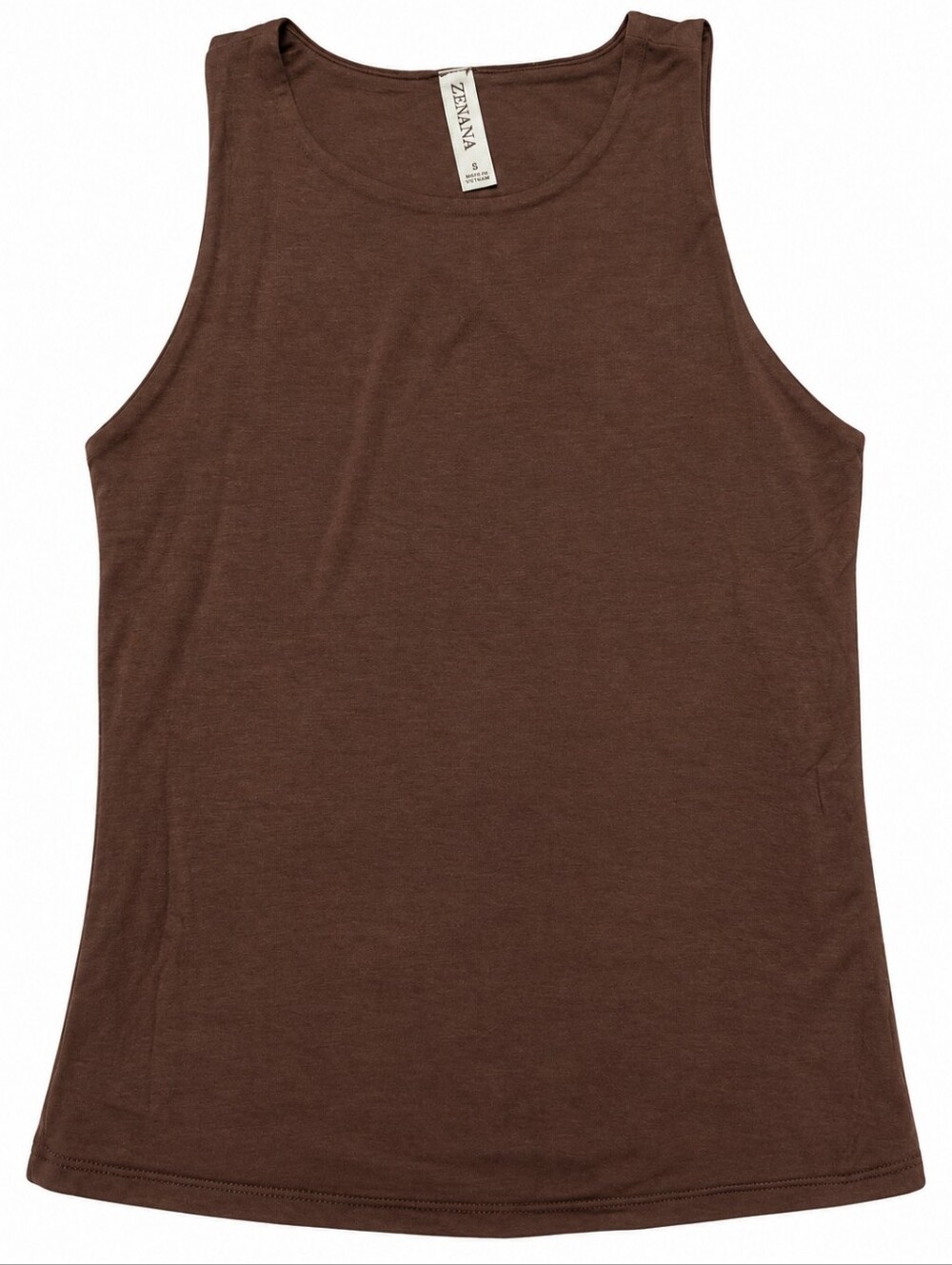 Zenana Brown Sleeveless Tank Top Size Small Rayon Spandex Stretch Basic NWOT